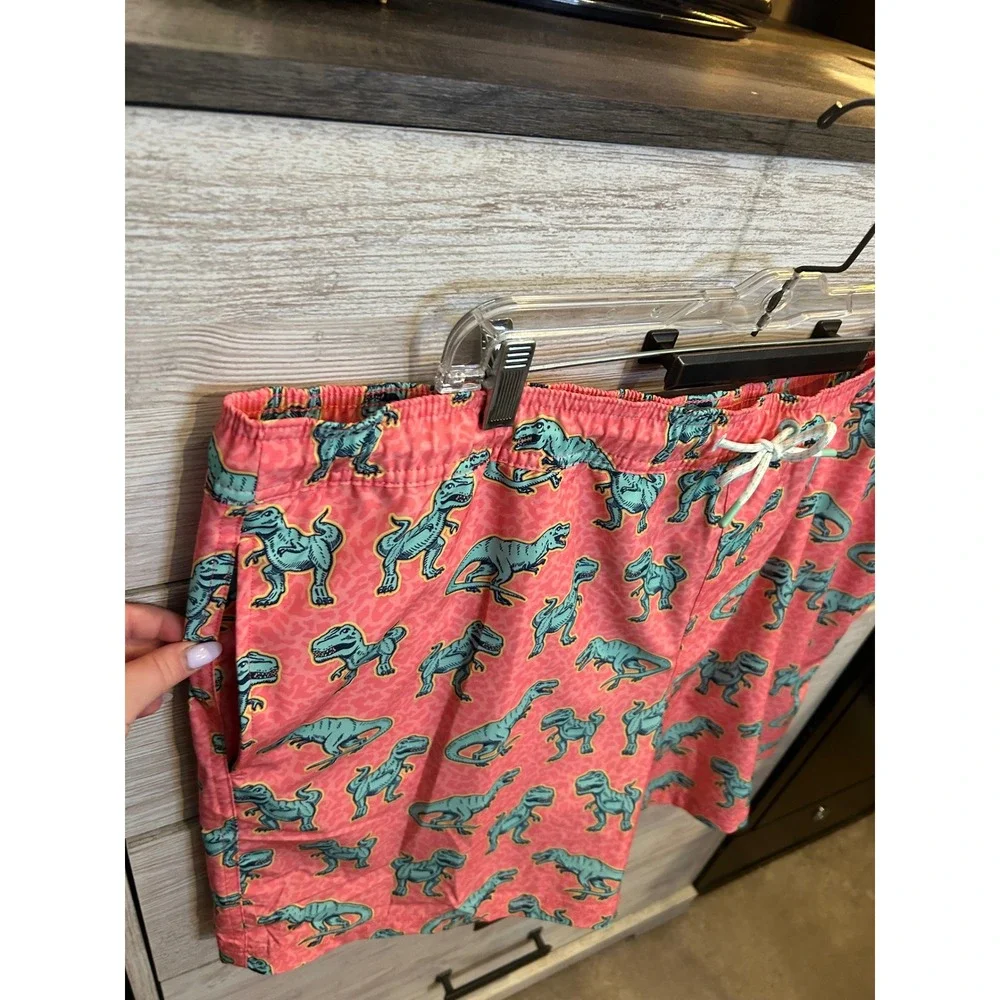 Members Mark Mens Resort Swim Trunks Pink Blue T-Rex Dinosaur Compression XXL